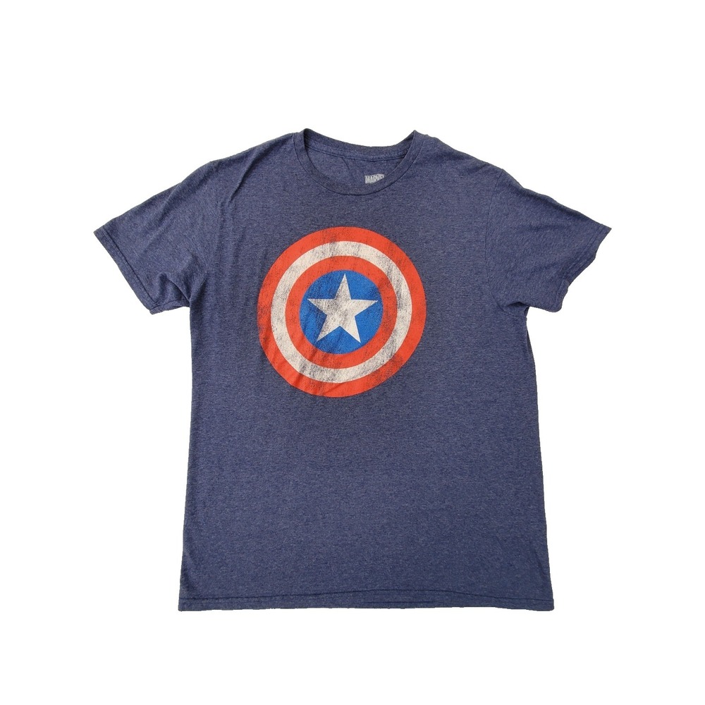 Marvel Captain America Shield T-Shirt Blue Heather Graphic Tee Men Large‎